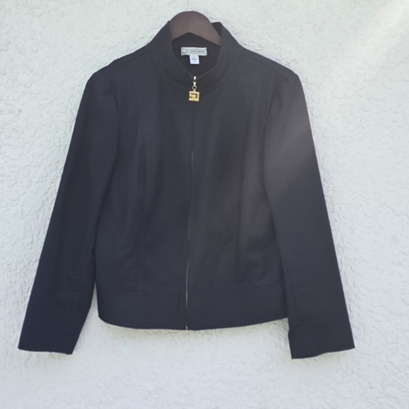 St John Sport Jacket Black Zip Front Studded Butterfly on Back - Picture 1 of 6